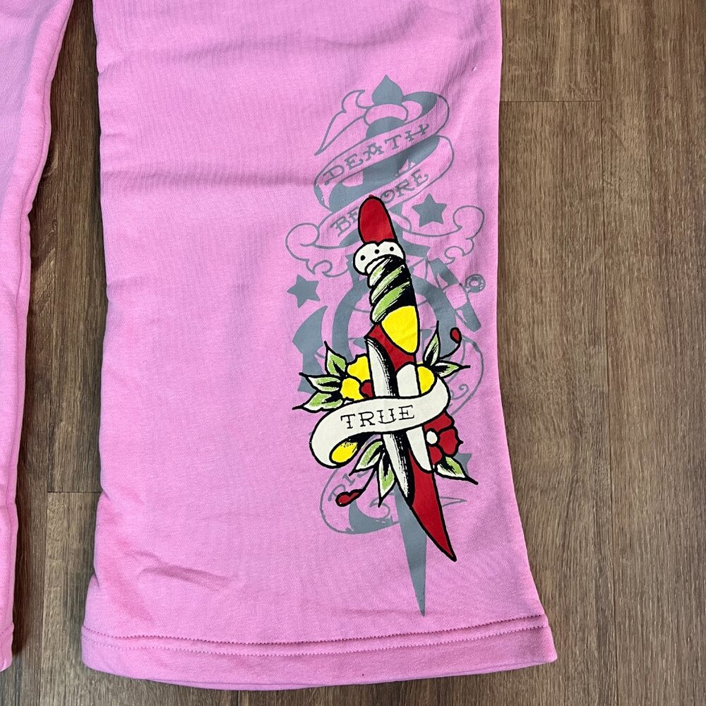 NEW Ed Hardy Tiger Tattoo Wide Leg Pink Jogger Sweatpants Y2K - Picture 6 of 15